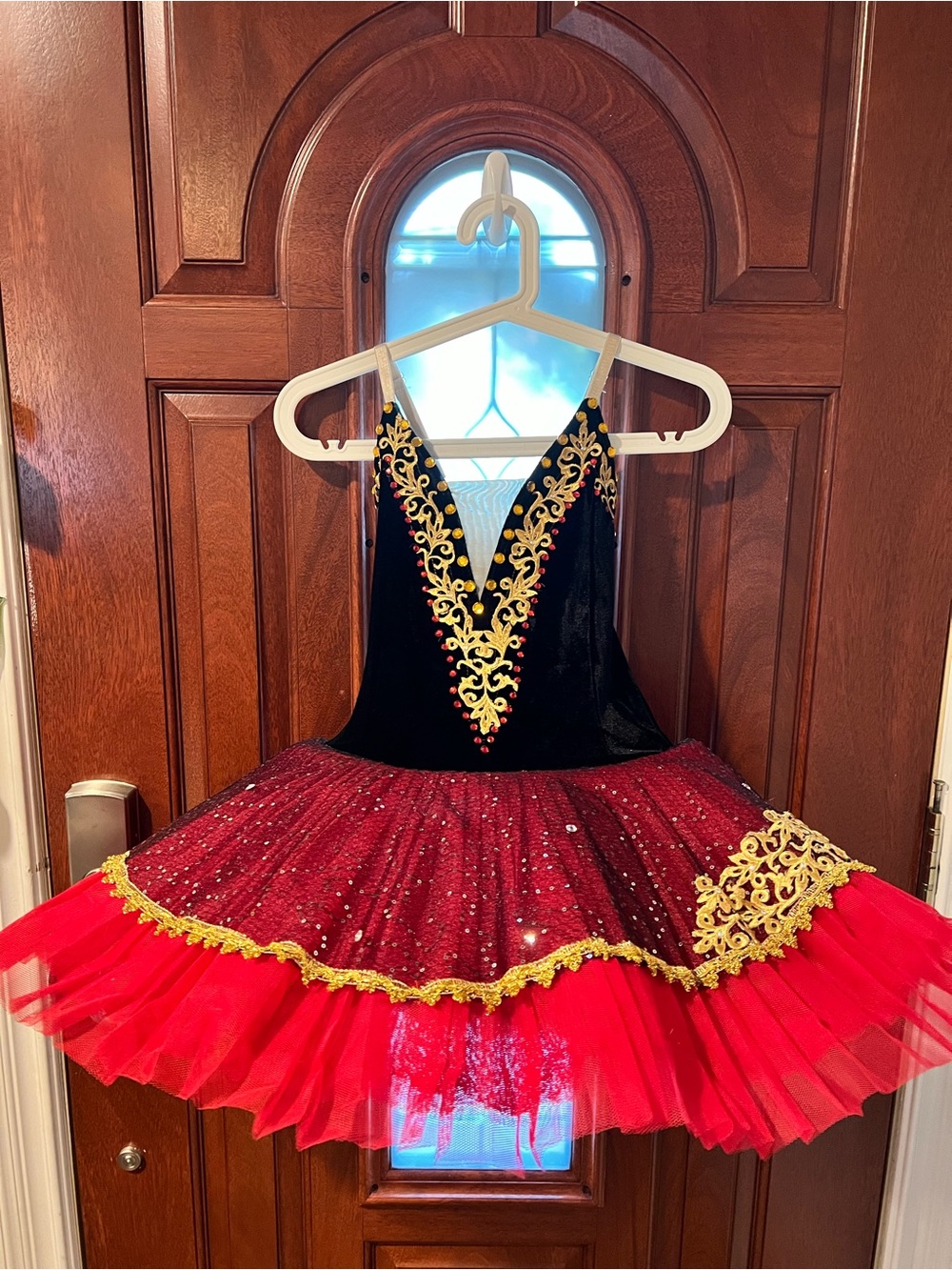 Red and Black Ballet Tutu Costume with Gold Trim - Kids